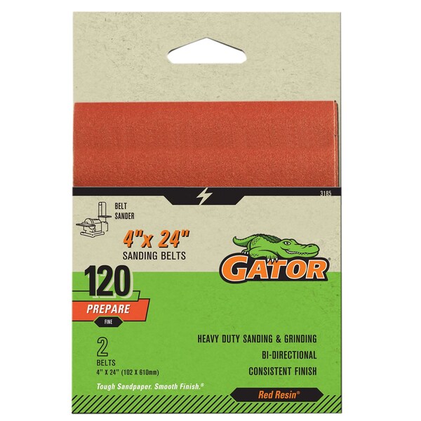 Gator Finishing Red Resin 4 x 24 in. Sanding Belt, 120 Grit, Fine, 2PK 3185 - main