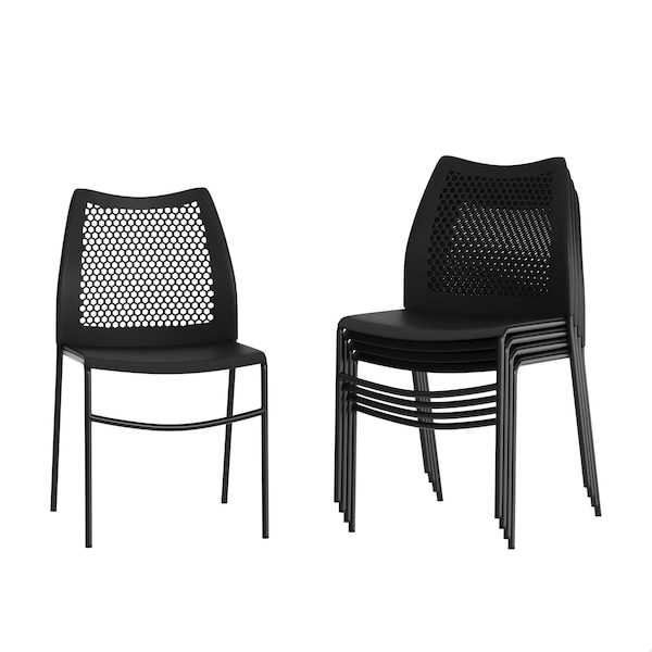 Flash Furniture HERCULES Blk Stack Chair with Air-Vent Back, Non-Sled Base and Blk Powder Coated Metal Frame, 5PK 5-RUT-NC498-BK-GG - main