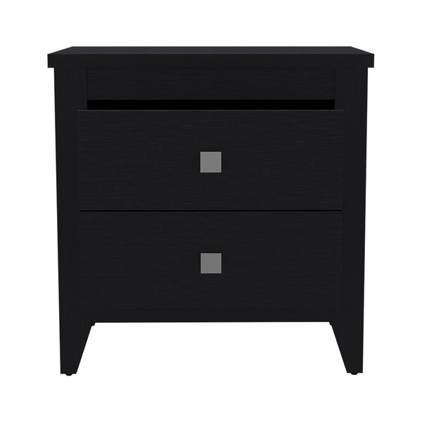 Homeroots 24" Black Wood Two Drawer Nightstand 543673 - main