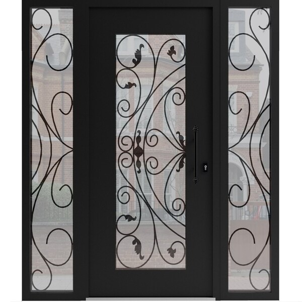 Vdomdoors Aluminum Door Iron 1633 Black Entry Steel Metal Classic Painted 62 x 80 (14+36+14 x 80)-Left Inswin IRON1633EXD-BLK-W14+36+14xH80-LH-I - main