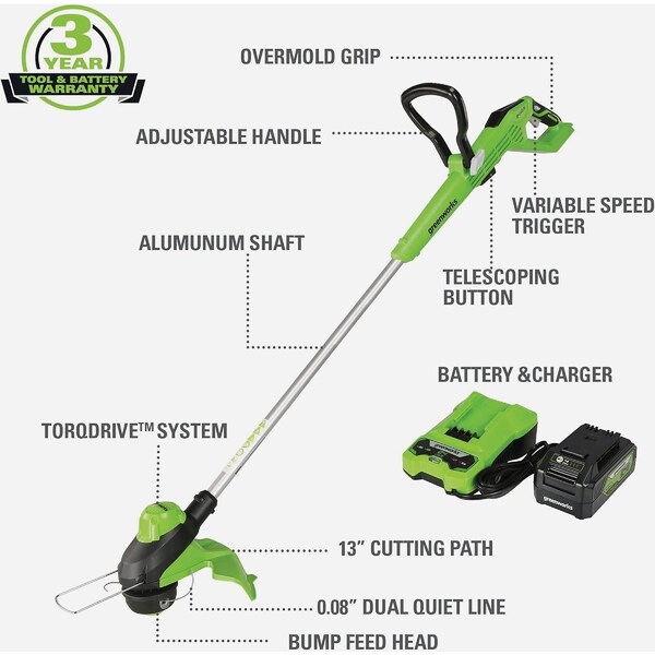 Greenworks 24V 13'' String Trimmer with 4.0 Ah Battery & Charger 2131602 - main