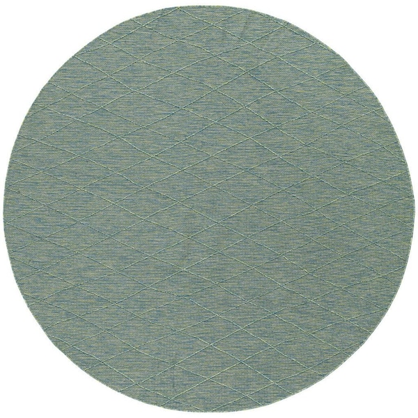 Homeroots 8' Blue And Green Round Geometric Indoor Outdoor Area Rug 552321 - main