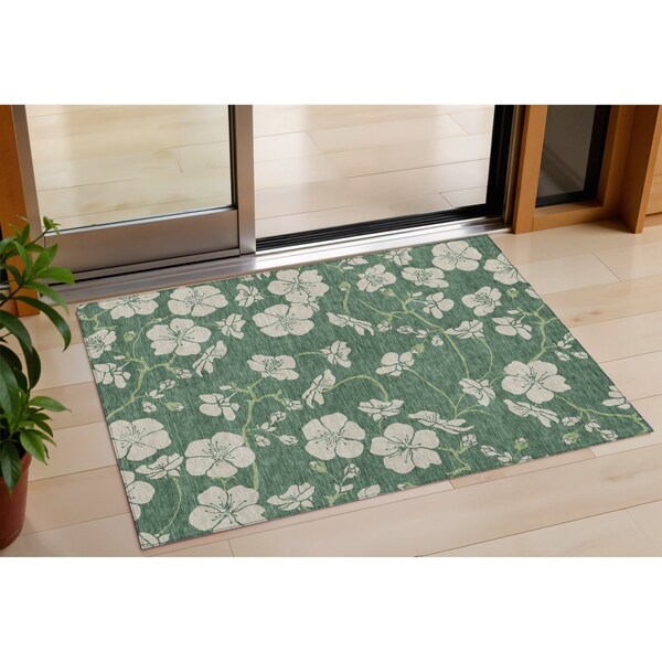 Homeroots 3' X 5' Sage And Ivory Floral Washable Indoor Outdoor Area Rug 600048 - main