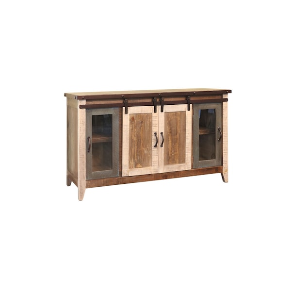 Homeroots 60" Brown Solid Wood Cabinet Enclosed Storage Distressed TV Stand 528731 - main