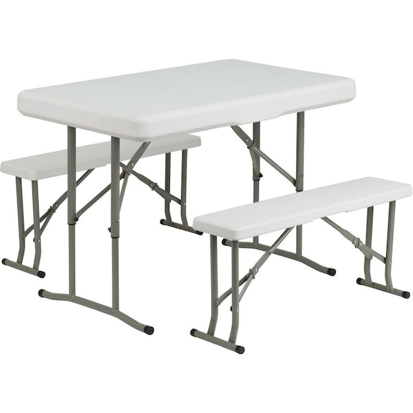 Flash Furniture Rectangle White Plastic Fold Table/Bench, 25.5" W, 41" L, 28.5" H, Plastic Top, White DAD-YCZ-103-GG - main