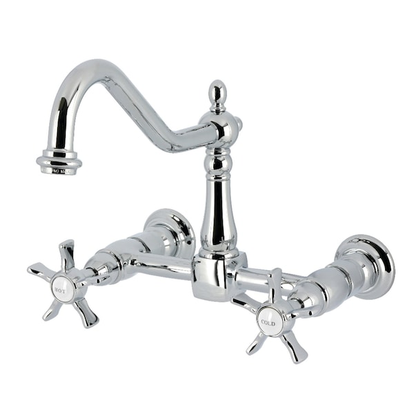 Kingston Brass Two-Handle Wall Mount Bridge Kitchen Faucet, Polished Chrome KS1241NX - main