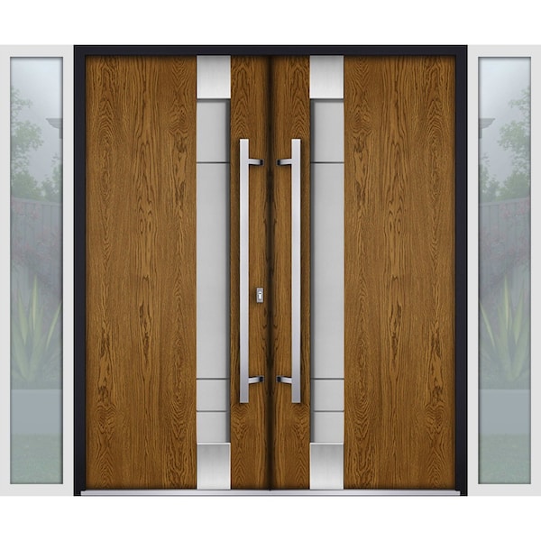 Vdomdoors Steel Double Doors Deux 1713 Natural Oak 2 White Sidelight Exterior Windows Stainless Inserts Doubl DEUX1713DEXD-OAKW-RH-W12+72+12 x H80 - main