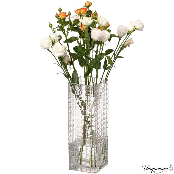 Uniquewise 12-Inch Square Frosted Clear Glass Table Vase - A Timeless Centerpiece for Dining Tables, QI004738.CR.L - main