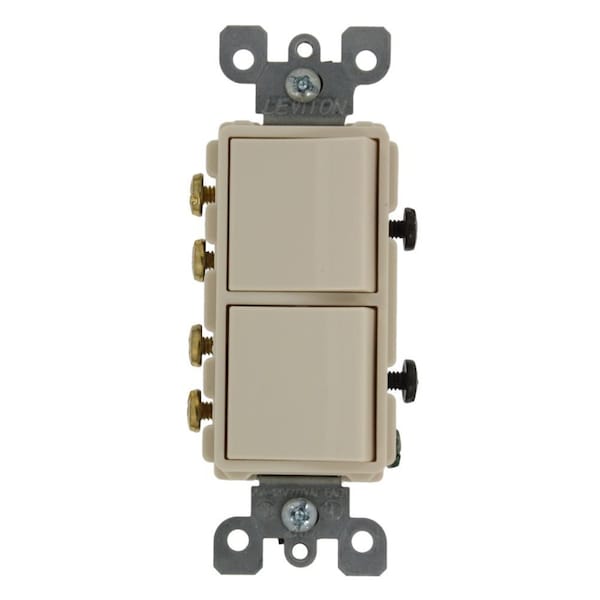 Leviton Decora 3-Way/3-Way AC Combination Switch, 20 Amp, 120/277 Volt, Light Almond 5640-T - main