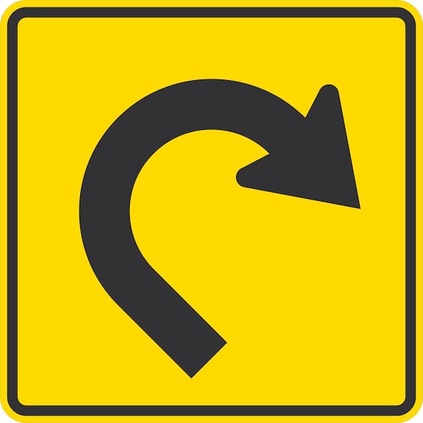Lyle Hairpin Curve (with Sharp Turn Symbol), 36x36, Engineer Grade, Yellow G-16126-EG_36x36 - main