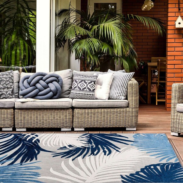 World Rug Gallery Amalfi Contemporary Tropical Floral Indoor/Outdoor Area Rug 10 ft x 14 ft Navy 8013NAVY10X14 - main
