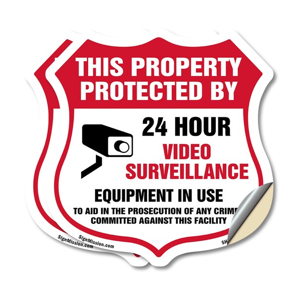 Signmission Video Surveillance Shield Sign This Prop, 18 inch X 18 inch, Vinyl Decal, 2PK SHI-D-2PACK-18-470 - main