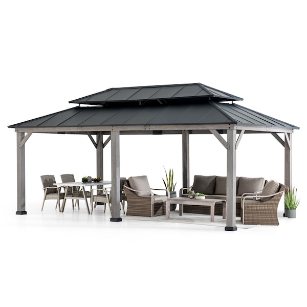 Sunjoy 12x20 ft. Wood Gazebo, Outdoor Patio Steel Hardtop Gazebo, Black A102032641 - main