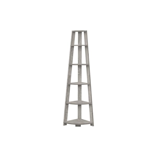 Homeroots 71" Gray Particle Board and Wood Five Tier Corner Bookcase 489813 - main