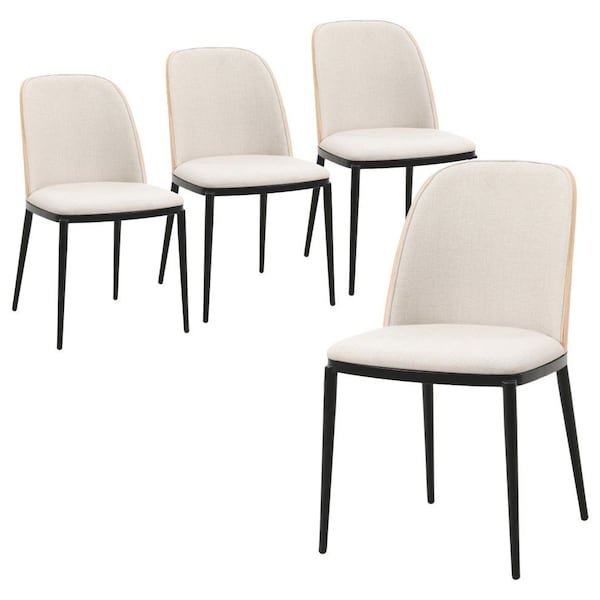 Leisuremod Tule Dining Side Chair with Velvet Seat and Steel Frame, Natural Wood/Beige, 4PK TCNW18BG4 - main