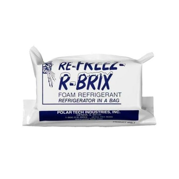 The Packaging Wholesalers Re-Freez-R-Brix Cold Bricks, 7.5 Oz., 4-1/2"L x 2"W x 1-1/2"H, White/Blue, 48/Pack RB7 - main