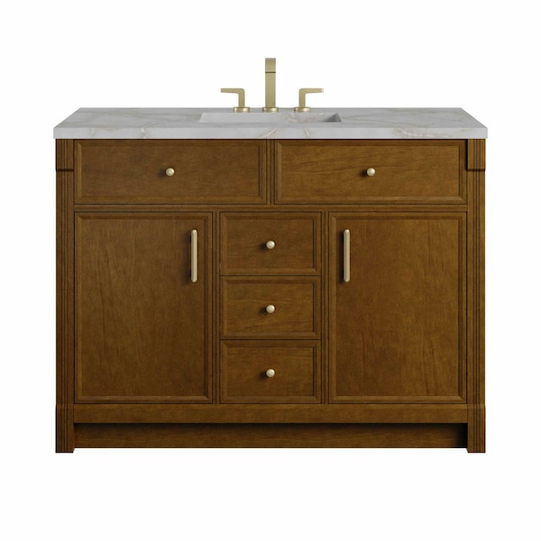 James Martin Vanities Bellshire 48" Single Vanity, Honey Oak w/ 3 CM Victorian Silver Silestone Top 660-V48-HNO-3VSL - main
