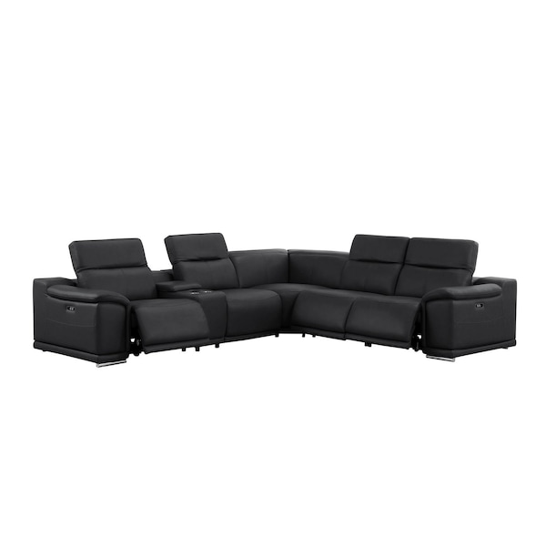 Homeroots Black Leather Power Reclining L Shaped Six Piece Corner Sectional With Console 643943 - main