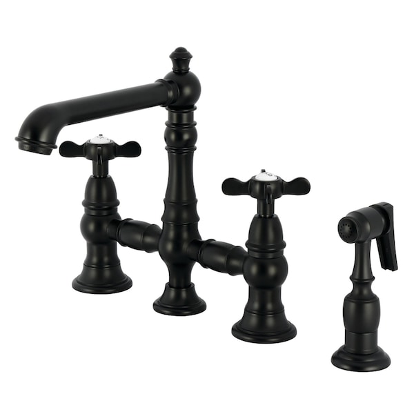 Kingston Brass Bridge Kitchen Faucet with Brass Sprayer, Matte Black KS7270BEXBS - main