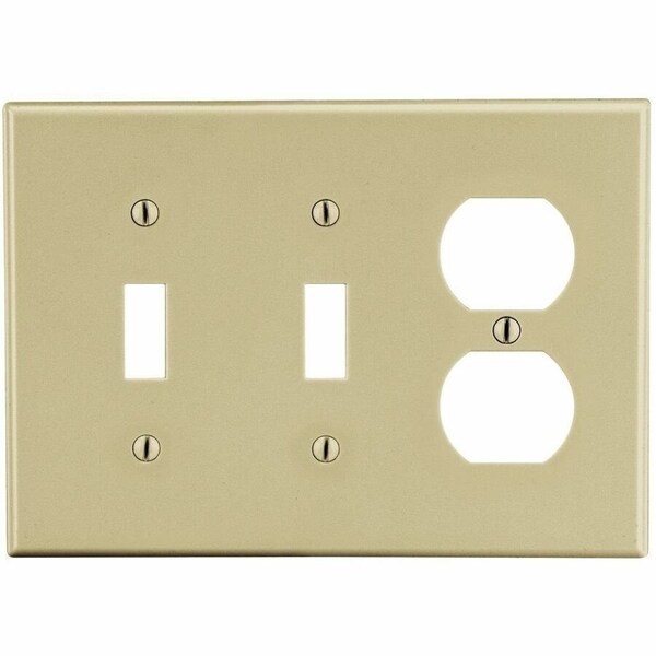 Hubbell Wiring Device-Kellems Wallplate, Mid-Size 3-Gang, 2) Toggle 1) Duplex, Ivory PJ28I - main