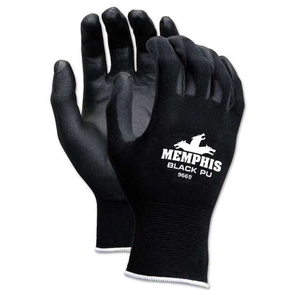 Mcr Safety Gloves, Nylon; Spandex; PU, Smooth, Black, M 12 PK 9669M - main