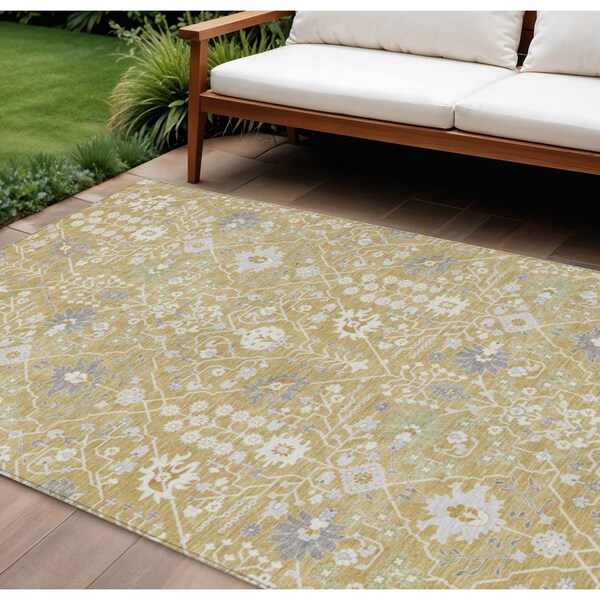 Homeroots 10' X 14' Gold Ivory And Gray Oriental Washable Indoor Outdoor Area Rug 598045 - main
