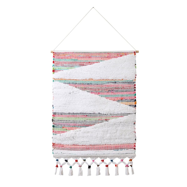 Homeroots 51" X 26" Green Red And White Abstract Wool Hanging Tapestry 515654 - main