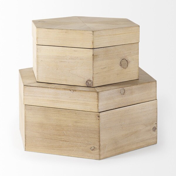 Homeroots Set of Two Natural Solid Wood Box With Lid, 2PK 392585 - main