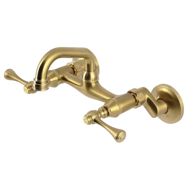 Kingston Brass Double-Handle Wall Mount Bar Faucet, Brushed Brass KS312SB - main