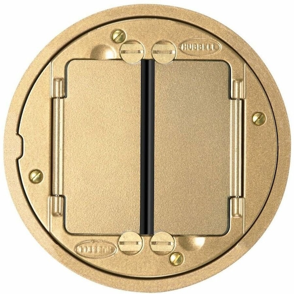 Hubbell Wiring Device-Kellems Electrical Box Cover, 2 Gangs, Round, Brass S1TFCBRS - main