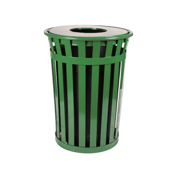 Witt Industries Green Outdoor, Slatted Metal Waste Receptacle with Flat Top, Green M3601-FT-GN - main