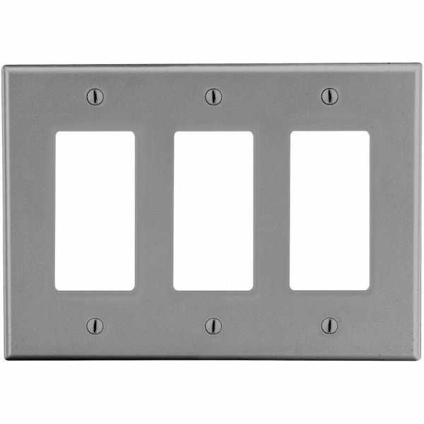 Hubbell Wiring Device-Kellems Rocker Wall Plate, Number of Gangs: 3 Plastic, Satin Finish, Graphite P263GY - main
