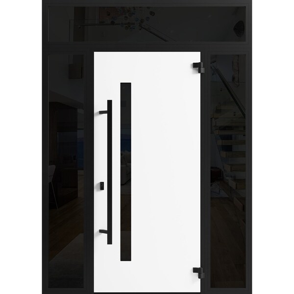 Vdomdoors Front Exterior Prehung Steel Door Ronex0162 Red Oak 2 Sidelight and Transom Window Sidelite Entry RONEX0162EXD-RED-W16+36+16 X H80+16-LH-I - main