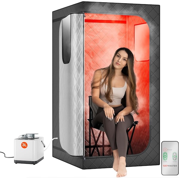 Topmaster Portable Steam Sauna, 99-Min Timer, 9 Heat Levels, 3L Steamer, Foldable Chair, Gray Waterproof Tent TMSAUST30BLK.6 - main
