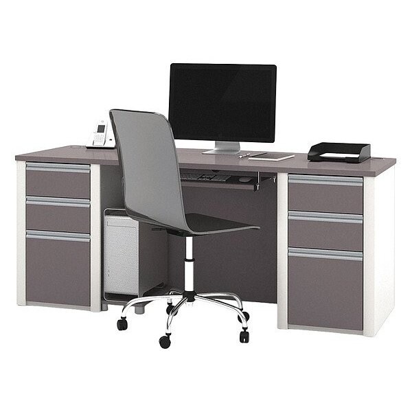 Bestar Executive Desk Executive Desk, 29.8" D X 30.4" H, 71.1" W X Melamine, Slate/Sandstone 93850-59 - main