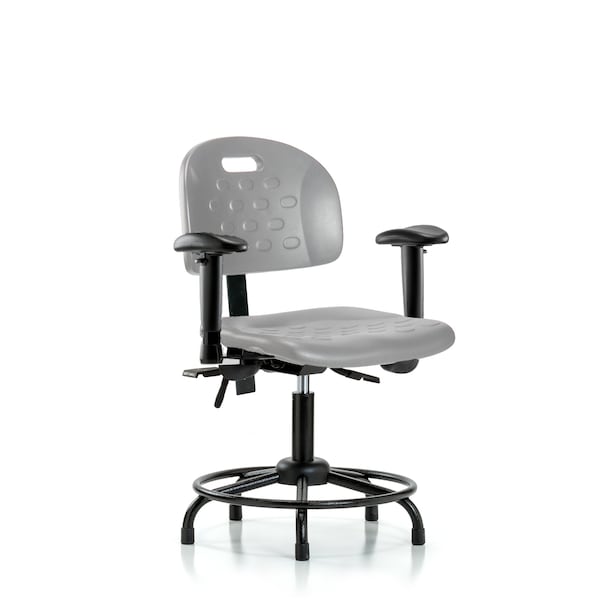 Blue Ridge Ergonomics Poly Chair with Round Tube Base - Desk Height with Adjustable Arms & Stationary Glides in Gray Poly HPDHCH-RT-T0-A1-RG-GRY - main