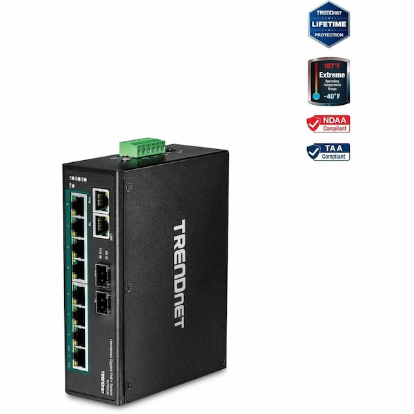 Trendnet 10-PORT HARDENED INDUSTRIAL GIGABIT POE+ DIN-RAIL SWITCH TI-PG102 - main