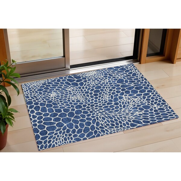 Homeroots 3' X 5' Navy Blue And Ivory Geometric Washable Indoor Outdoor Area Rug 595097 - main