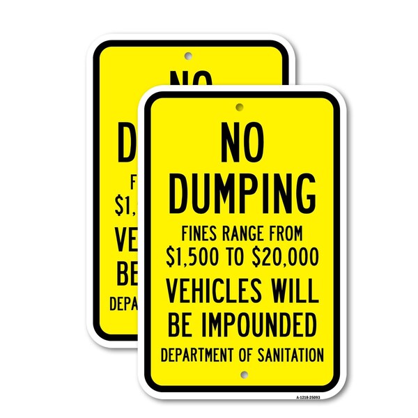 Signmission No Dumping Fines Range From $1 500 To $20 000, Heavy-Gauge Aluminum, 18" x 24", A-1824-25093 A-1824-25093 - main
