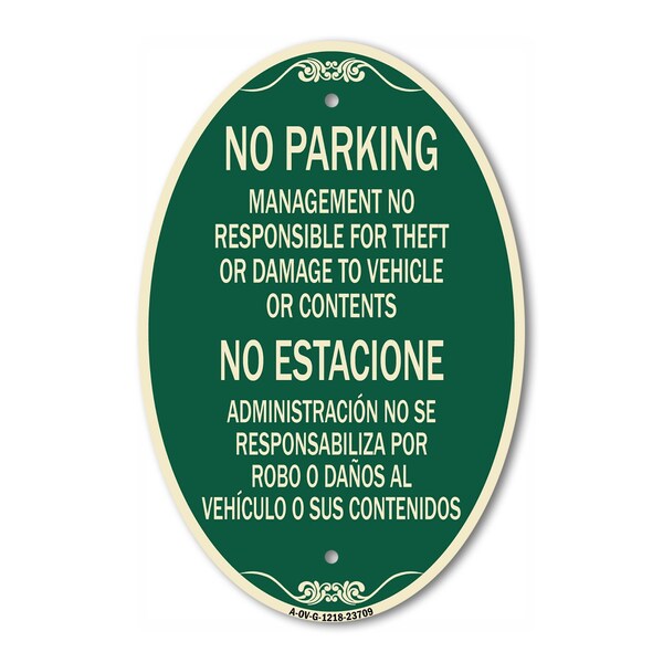 Signmission No Parking Management Not Responsible for The, 12 In X 18 In Architectural, Heavy Gauge Aluminum A-OV-G-1218-23709 - main