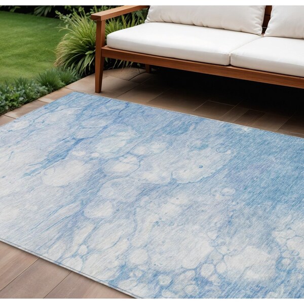 Homeroots 9' X 12' Sky Blue Denim Blue And Silver Abstract Washable Indoor Outdoor Area Rug 582222 - main