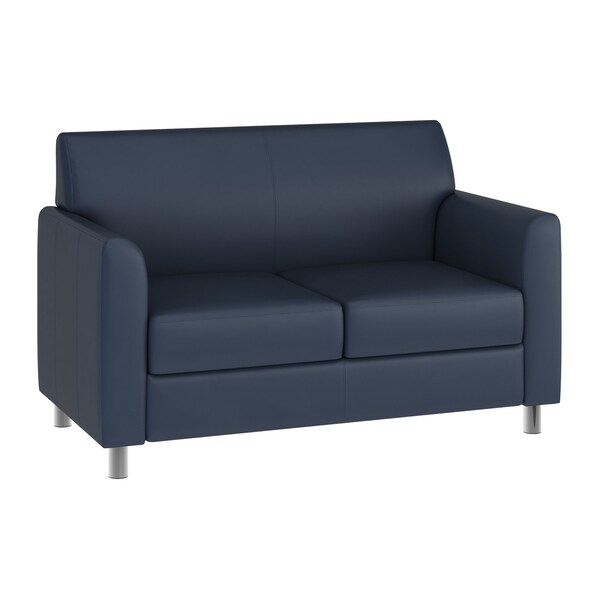 Flash Furniture HERCULES Diplomat Navy LeatherSoft Loveseat with Clean Line-Stitched Frame and Chrome Legs BT-827-2-NVY-CHR-GG - main