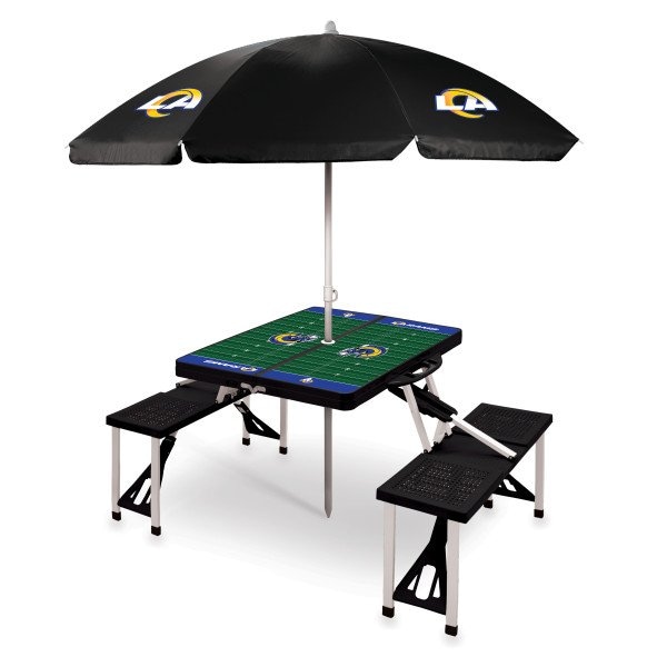 Picnic Time Family Of Brands Los Angeles Rams - Picnic Table Portable Folding Table with Seats and Umbrella, (Black) 811-02-175-335-2 - main