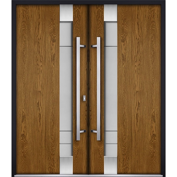 Vdomdoors Steel Double Doors Deux 1713 Natural Oak Stainless Inserts Double Modern Painted-Left Hand-W72xH80 DEUX1713DEXD-OAKW-LH-W72 x H80 - main