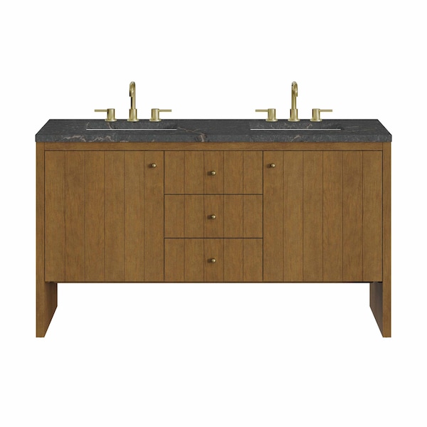 James Martin Vanities Hudson 60" Double Vanity, Honey Oak w/ 3 CM Parisien Bleu Silestone Top 435-V60D-HNO-3PBL - main
