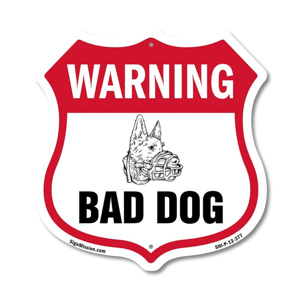 Signmission Dog Warning Shield Sign Bad Dog, 12 Inch X 12 Inch, Plastic Sign SHI-P-12-377 - main