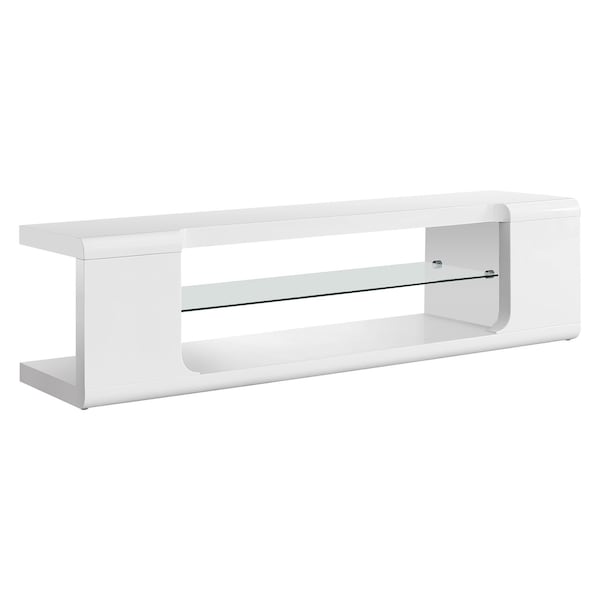 Homeroots 15.75in X 59in X 15.75in White Clear Hollow Core Tempered Glass TV Stand 333255 - main