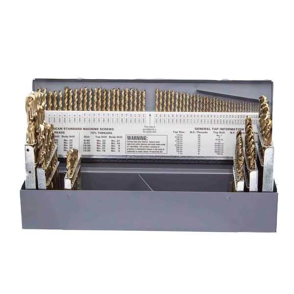 Drill America 115 Piece Cobalt Jobber Length Drill Bit Set, 1/16" - 1/2" A - Z and No 1-No 60, DWDCO Series DWD115J-CO-SET - main
