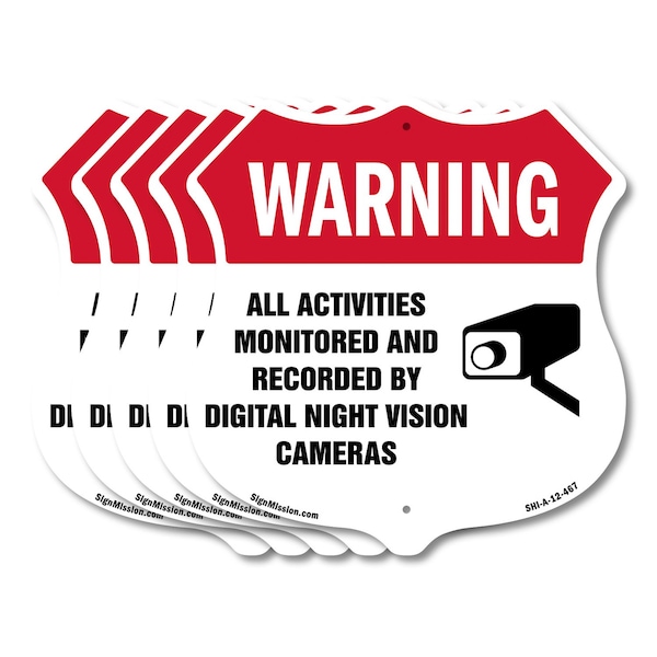 Signmission Video Surveillance Shield Label Set Warn, 12 inch X 12 inch, Aluminum Metal Sign, 5PK SHI-A-5Pack-12-467 - main