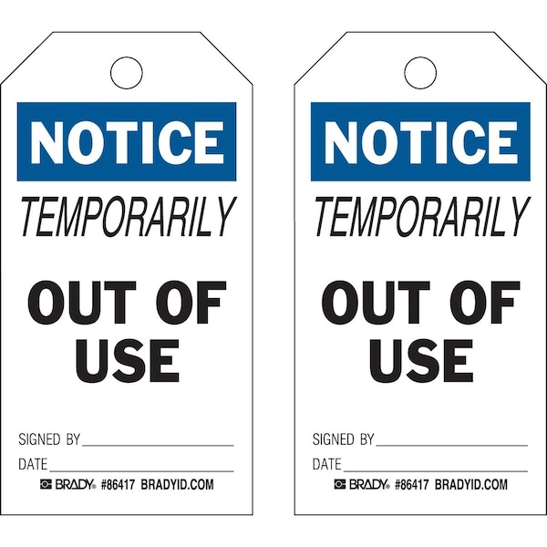Brady Safety Inspection Tag NOTICE Polyester 5.75 x 3 Black, Blue on White 10/PK, 10PK 86417 - main